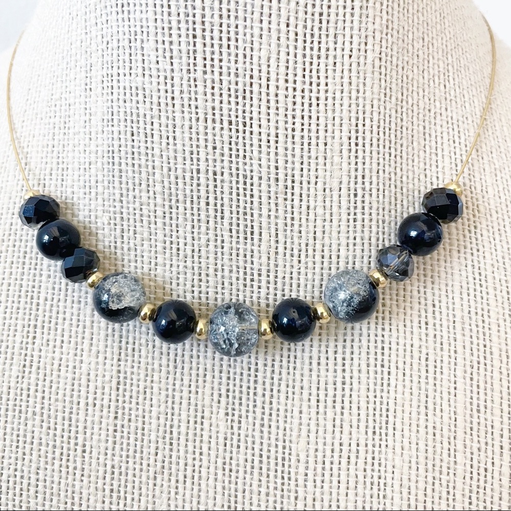Dainty gold plated black crystal necklace